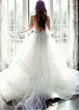  Tulle Jewel Lace Appliques Backless Ball Gown Wedding Dress