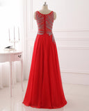 Red Illusion Long Prom Dress