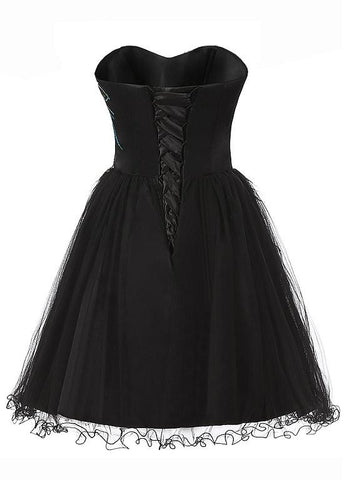 Chic Eye-catching Tulle & Satin Sweetheart Neckline A-Line Short Cockt Sassymyprom Chic Eye-catching Tulle & Satin Sweetheart Neckline A-Line Short Cockt Sassymyprom