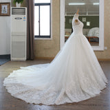 Scoop Neck Lace Beaded Wedding Dress