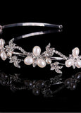 Shimmering Silver Plated Alloy Tiara With Rhinestones & Pearls