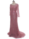 Long Sleeves Sequined Beading Evening Dress