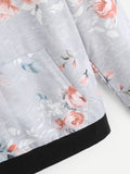 Raglan Sleeve Pocket Front Floral Hoodie