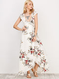 Floral Print Short Sleeve Maxi Wrap Dress