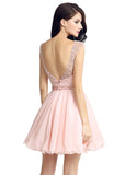 Romantic Chiffon & Tulle Jewel Neckline Short Length Homecoming Dresses With Beadings