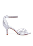 Fashionable Satin Upper Open Toe Stiletto Heels Wedding Shoes With Beads