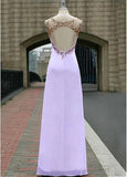 Chic Tulle & Chiffon Bateau Neckline Floor-length A-line Prom Dress