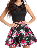 Beautiful Floral Print Two Piece Homecoming Dresses