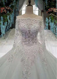 Lace Appliques & Beadings Tulle Bateau A-line Wedding Dress