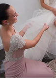 Alluring Stretch Charmeuse Bateau Neckline Mermaid Bridesmaid Dresses With Beadings