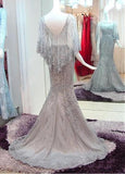Attractive Tulle Bateau Silver Mermaid Evening Dress