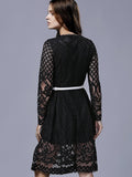 Black Lace Round Neck Long Sleeve A Line Dress