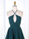 Dark Green Spaghetti Straps Keyhole Satin Homecoming Dress