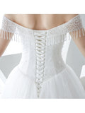Off-The-Shoulder Beading Tulle Basque A-Line Wedding Dress