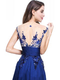 Blue Long Prom Lace Dresses with Sequins