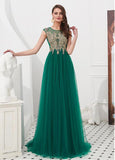 Tulle Jewel Detachable Shawl Green A-line Prom Dress