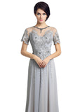 Fantastic Chiffon Sheer Jewel Neckline Floor-length A-line Evening Dresses With Lace Appliques
