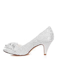 Sweet Satin Upper Peep Toe Stiletto Heels Wedding/ Bridal Shoes With Lace & Flowers & Rhinestones