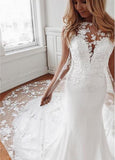 Appliques & Watteu Chiffon Jewel Lace Mermaid Wedding Dress