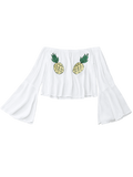 White Off Shoulder Pineapple Embroidered Top
