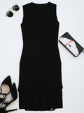 Black Ring Embellished Slit Bodycon Knit Dress