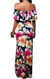 Flowers Off Shoulder Ruffle Party Homecoming Maxi Dress