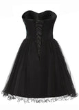 Eye-catching Tulle & Satin Sweetheart Neckline A-Line Short Cocktail Dresses With Peacock Pattern