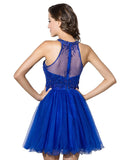 Blue Short Tulle Beading Homecoming Dress 