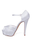 Elegant Satin & Lace Upper Peep Toe Stiletto Heels Wedding Shoes
