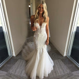 Mermaid Sweetheart Court Train Tulle Wedding Dress with Lace