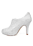 Charming Satin & Lace Upper Closed Toe Stiletto Heels Wedding Shoes With Pearls