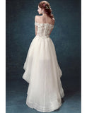 Off-the-shoulder Lace Up High Low Ruffles Tulle Wedding Dress