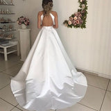 Backless Sleeveless Sexy White Deep V-neck Wedding Dress