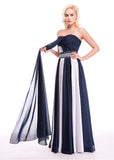 Charming Chiffon Strapless Neckline A-Line Color Block Evening Dresses With Beads