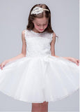 In Stock Attractive Organza & Lace Jewel Neckline A-line Flower Girl Dresses With Bowknot