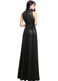 Modest Chiffon High Collar Neckline Keyhole A-line Evening Dresses With Lace