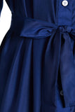Chic Blue Shirt Neck Long Sleeve Maxi Dress