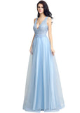 Fabulous Tulle & Lace V-neck Neckline Cut-out Floor-length A-line Evening Dresses