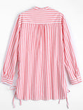 Pink Side Lace Up Longline Striped Shirt