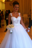 Puffy Tulle Straps Lace Top Sleeveless Bridal Gowns Wedding Dress