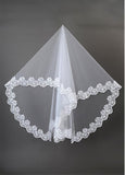 Beautiful White Tulle Cathedral Wedding Veil With Lace Applique Edge