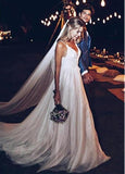 Sexy Beach Tulle Spaghetti Straps 3D Flowers A-line Wedding Dress