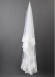 Beautiful Ivory Tulle Cathedral Wedding Veil With Lace Applique Edge