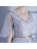 Silver Lace Sashes Short Sleeves Homecoming Dress