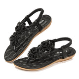 Black Clip Toe Elastic Flat Sandals For Women