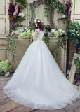 Lace & Organza Scoop Neckline Ball Gown Wedding Dresses With Rhinestones