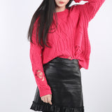 Solid Hollow Solid Color Round Neck Sweater