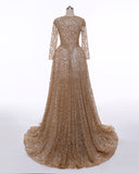 Long Sleeves Sequin Gold Mermaid Prom Dress