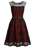 Women's Vintage Embroidered Lined Polka Dots Cocktail Swing Dress