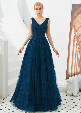 Shining Tulle V-neck A-line Formal & Evening Dress – Sassymyprom
